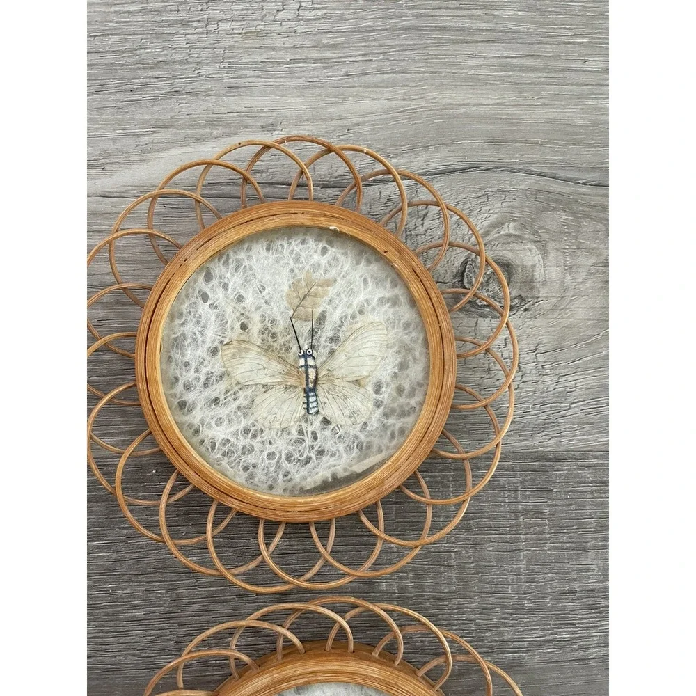 Vintage Pressed Butterfly Coasters Wicker Bamboo Boho Set Of 4‎